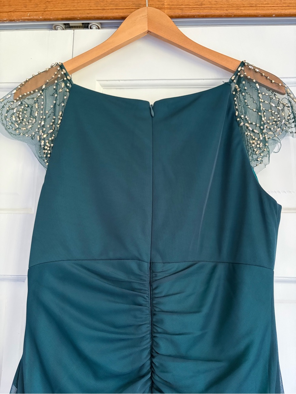 DJ-JAZ Embellished Teal Green Maxi Evening Dress with Scalloped BeadedYoke SZ 12 - Picture 9 of 12